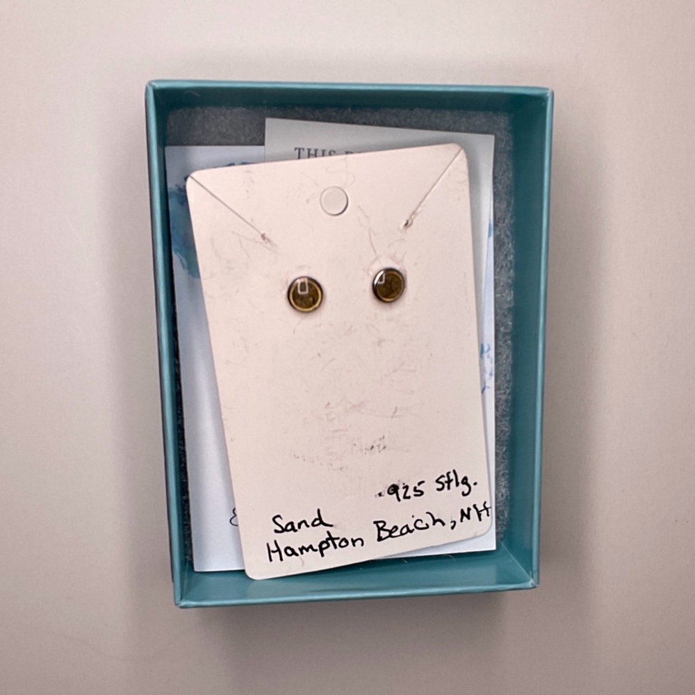 Dune Jewelry Drop Stud Earrings, silver & filled w/ sand from Hampton Beach, NH